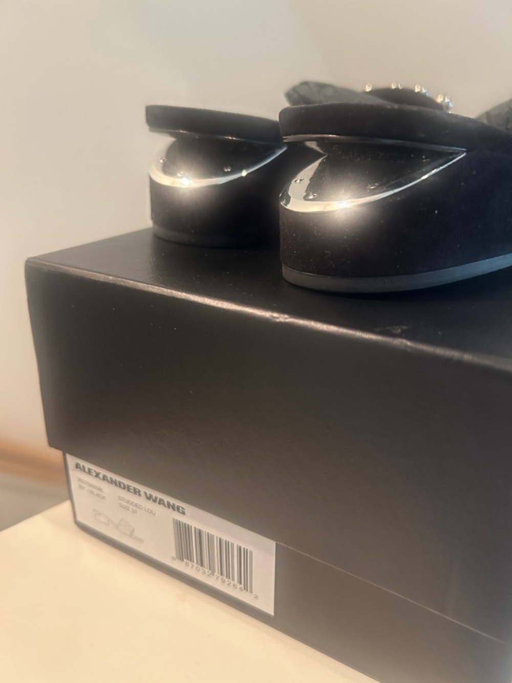 Alexander Wang Black SuedeStudded Slide Sandals - Picture 4 of 12